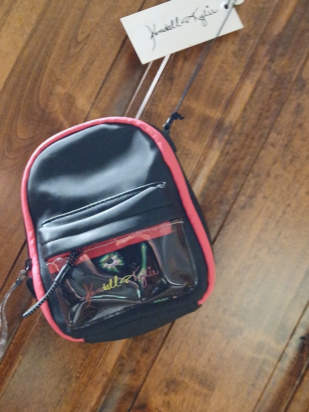 Kendall & Kylie Black Backpack with Pink Trim and Clear Front Pocket